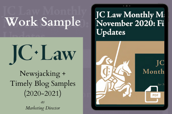 Ashley Stryker Portfolio | Newsjacking and Timely Blog Samples at James Crawford Law