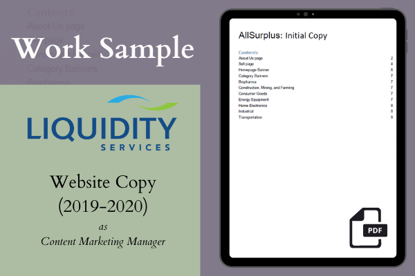 Ashley Stryker Portfolio | Initial Website Copy at Liquidity Services