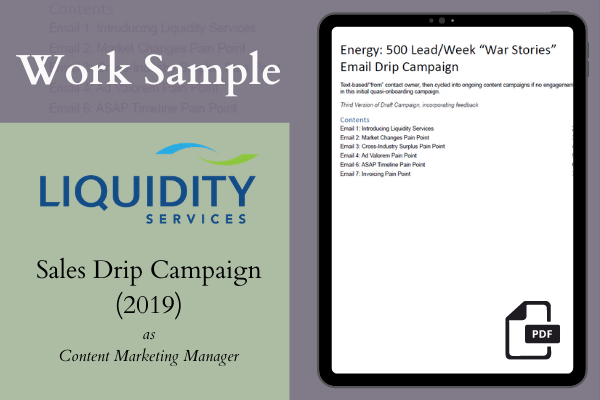 Ashley Stryker Portfolio | Sales Drip Campaign at Liquidity Services