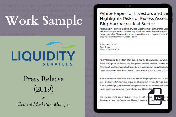 Ashley Stryker Portfolio | Press Release Sample at Liquidity Services
