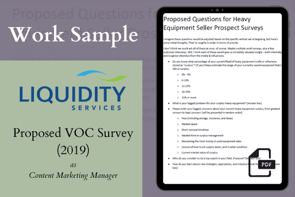 Ashley Stryker Portfolio | Proposed Voice of the Customer Survey at Liquidity Services
